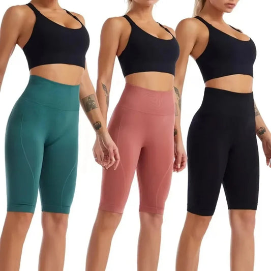 High Waist Sports Biker Shorts Women Naked Feeling Workout Push Up Leggings Tummy Control Yoga Running Fitness Gym Slim Pants