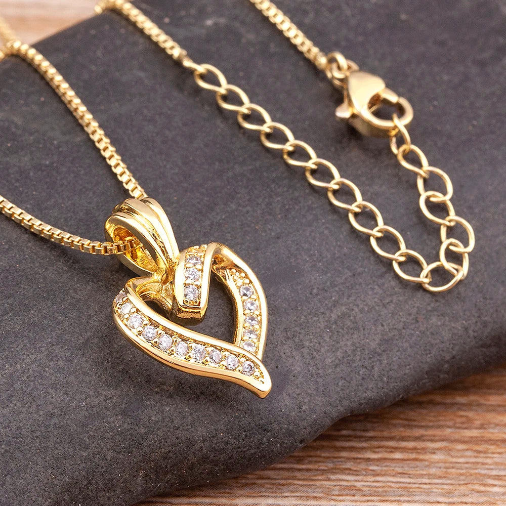 Spiral Design Heart Pendant Necklace For Women Lovers Clavicle Chain Chocker Female Cute Zircon Jewlery