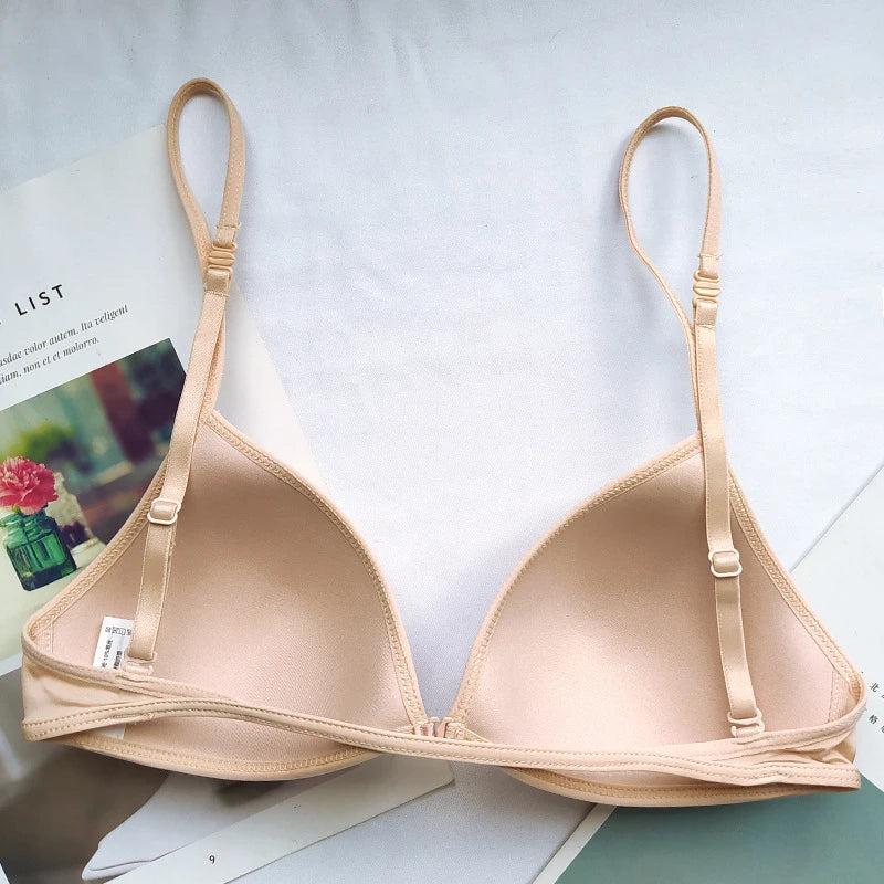 Sexy Thin Seamless Bras Women Triangle Cup Underwear Female Beauty Back Front Buckle Bra Cross Straps Tops Lingerie New