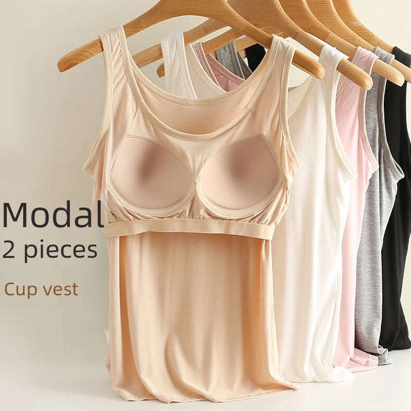 Women Vest Chest Pad Strap Thin Fit Bra One-piece Base Shirt Breathable Comfortable Back Beauty Cotton Pad