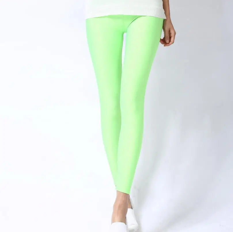 New Spring Solid Candy Neon Leggings for Women High Stretched Female Legging Pants Girl Clothing Leggins Plug Size