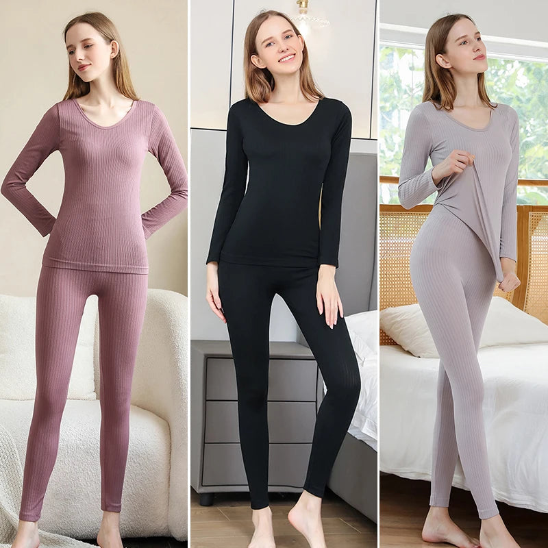 2 Pieces Women's Thermal Underwear Winter Clothes Seamless Thick Warm Suit Lingerie Femme Legging Thermal Long Sleeve Top