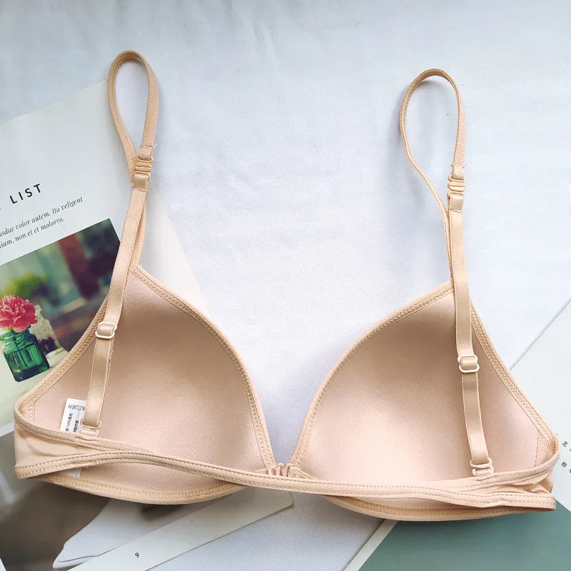 Sexy Thin Seamless Bras Women Triangle Cup Underwear Female Beauty Back Front Buckle Bra Cross Straps Tops Lingerie New