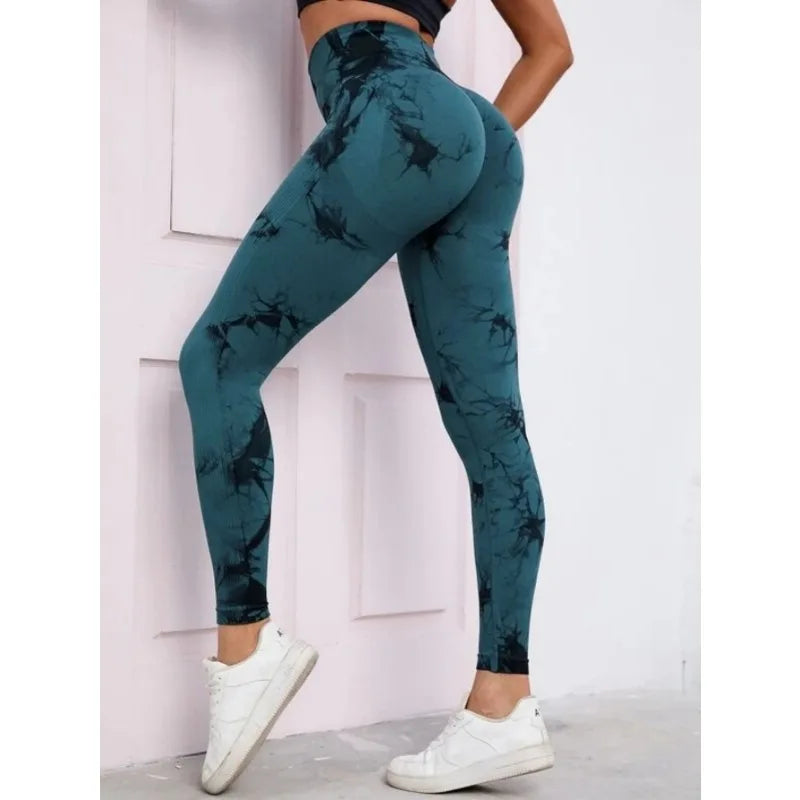 High Waist Leggings Women Tie Dye Leggings Fitness Sports Running Yoga Pants Hip Liftting Elastic Knitting Tights