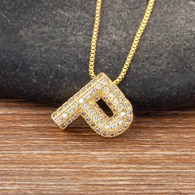 Trendy Initials English Alphabet 26 A-Z Letter Pendant Gold Plating Family Name Capital Necklace for Women