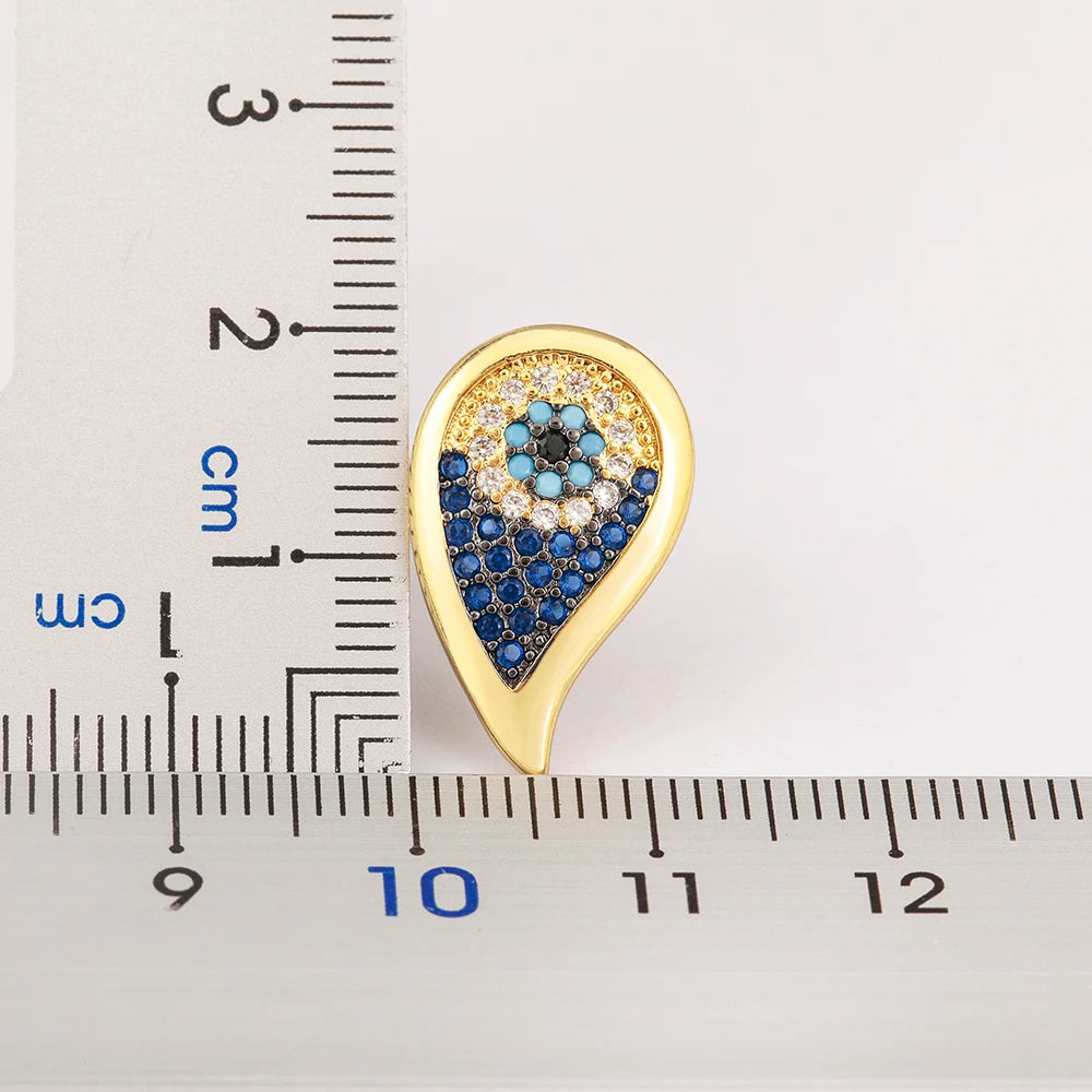 Turkish Evil Eye Colorful Zircon Stud Earrings For Women Water Drop Gold Plated Crystal Ear Jewelry Gift