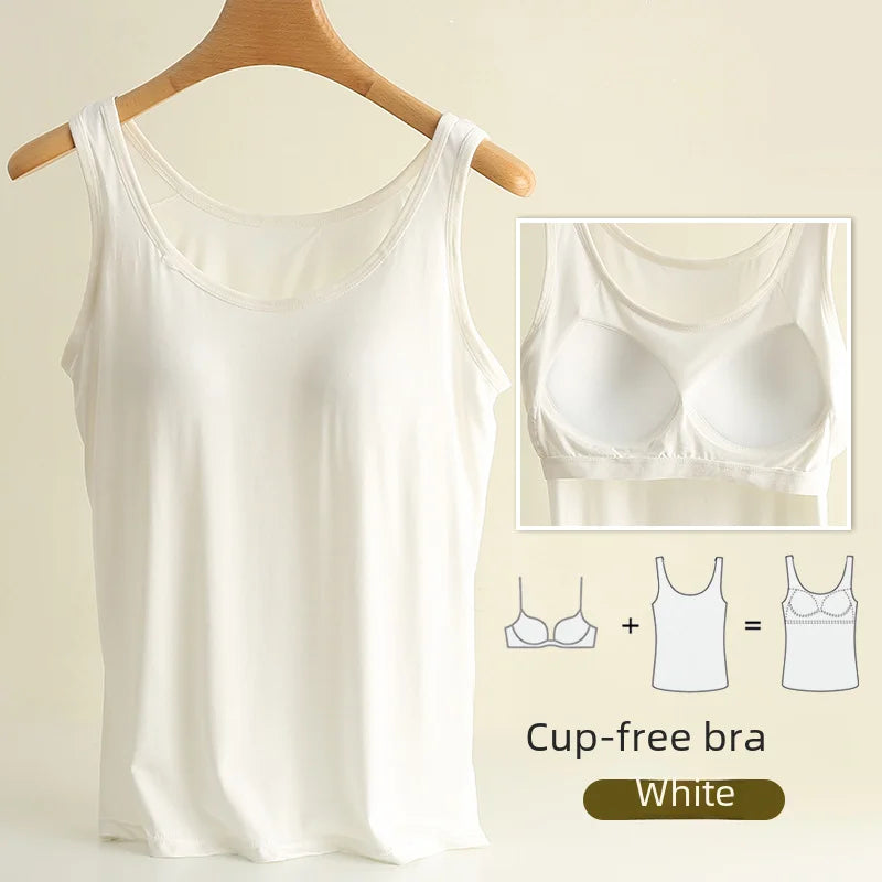 Women Vest Chest Pad Strap Thin Fit Bra One-piece Base Shirt Breathable Comfortable Back Beauty Cotton Pad