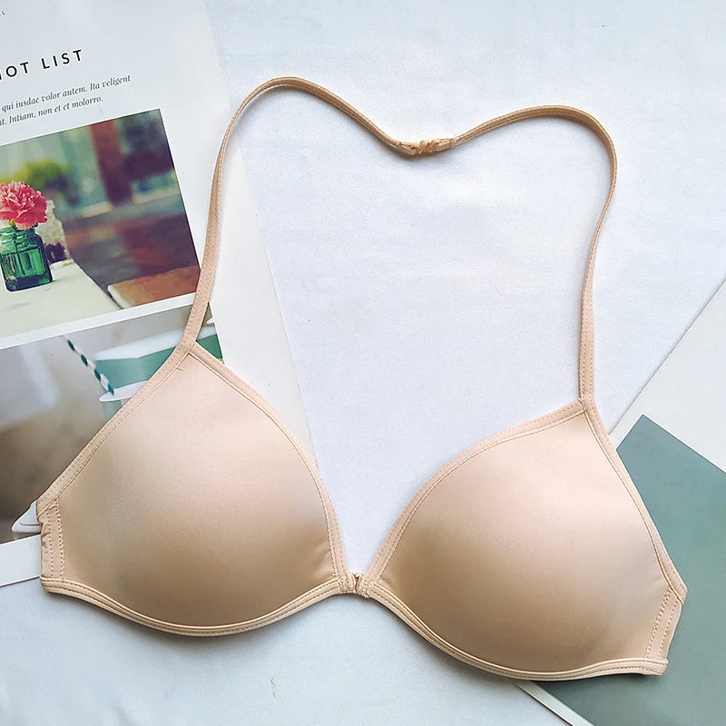 Sexy Thin Seamless Bras Women Triangle Cup Underwear Female Beauty Back Front Buckle Bra Cross Straps Tops Lingerie New