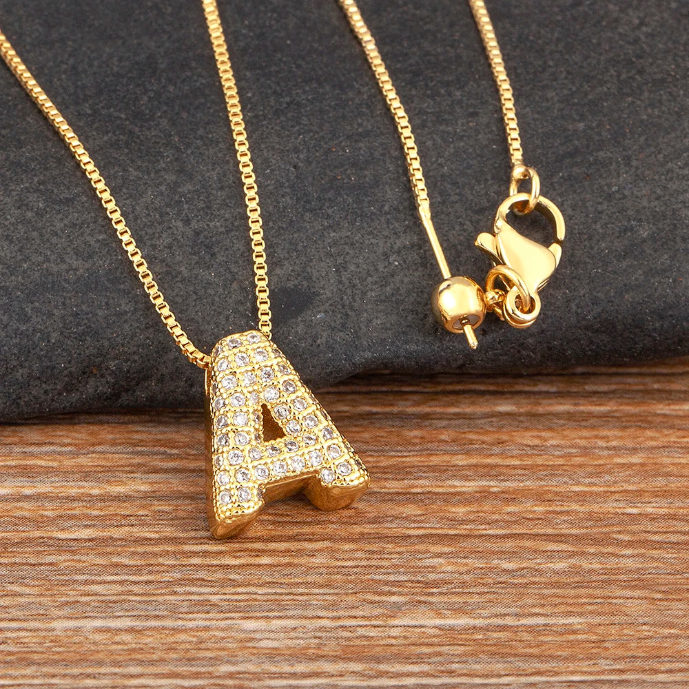 Trendy Initials English Alphabet 26 A-Z Letter Pendant Gold Plating Family Name Capital Necklace for Women