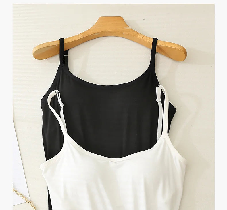 Women Vest Chest Pad Strap Thin Fit Bra One-piece Base Shirt Breathable Comfortable Back Beauty Cotton Pad