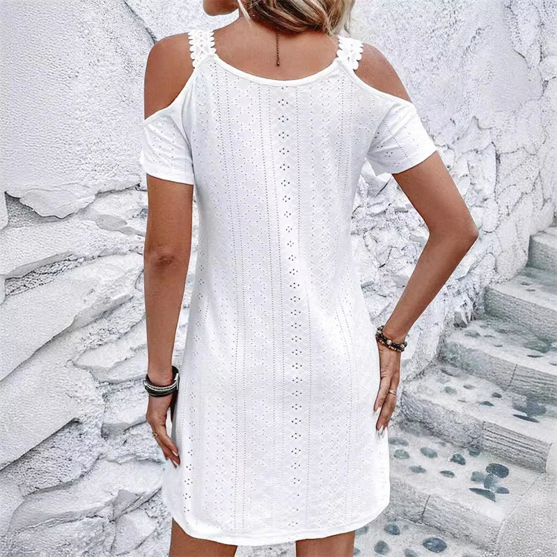 Skirt spring and summer new style off-shoulder short-sleeved temperament slim dress