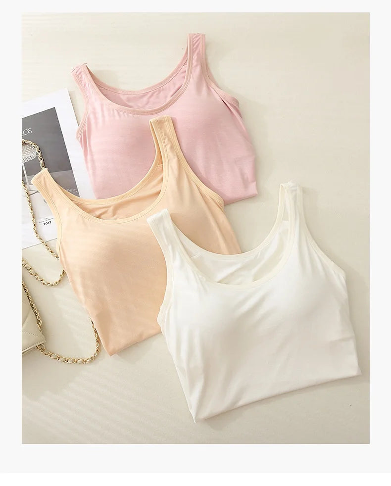 Soft Modal Plus Size Tank Tops With Fixed Chest Pad For Women Integrated Wear-Free Underwear For 37-82kg