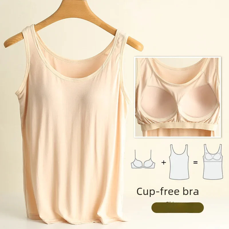 Women Vest Chest Pad Strap Thin Fit Bra One-piece Base Shirt Breathable Comfortable Back Beauty Cotton Pad