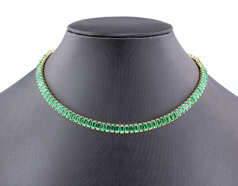 Colorful Necklace for Women Rectangular Full Zircon Neck Jewelry Adjustable Wedding Party Gift