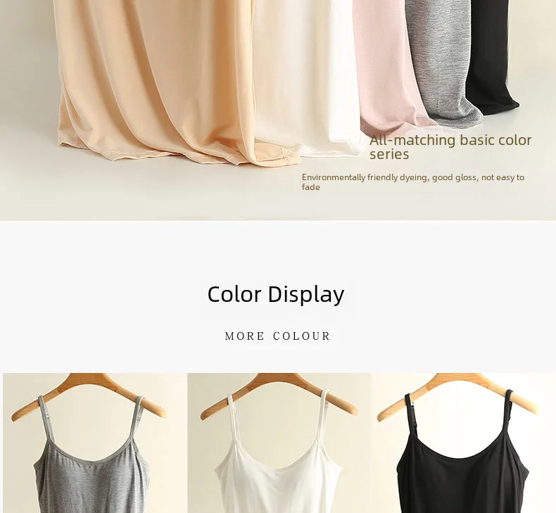 Women Vest Chest Pad Strap Thin Fit Bra One-piece Base Shirt Breathable Comfortable Back Beauty Cotton Pad